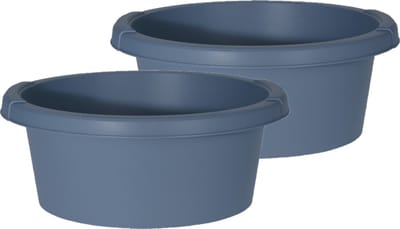 Set van 2x stuks blauwe afwasteilen/afwasbakken rond kunststof 32 cm 6 liter - Afwassen - Handwas teiltjes