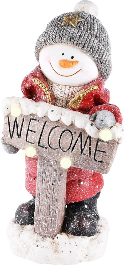 Dekoratief | Winterjongen 'Welcome', magnesium, LED, 23x21x46cm | A225850