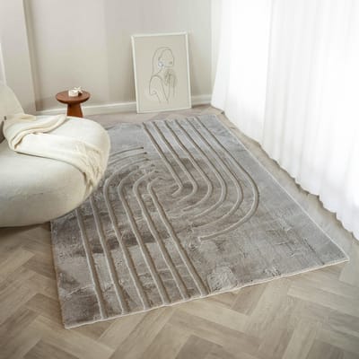 Flycarpets Japandi hoogpolig vloerkleed - Bohemian Arches Taupe - Woonkamer tapijt - 160x230 cm