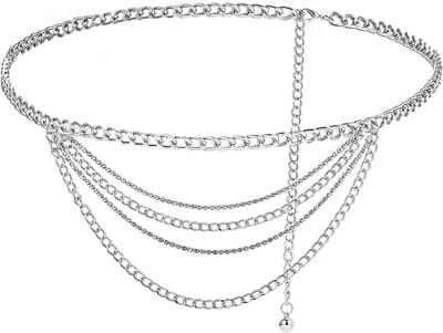 Meerlaagse verstelbare zilveren buikketting met bikini tailleketting Zomer taillesieraad voor vrouwen en meisjes - Large