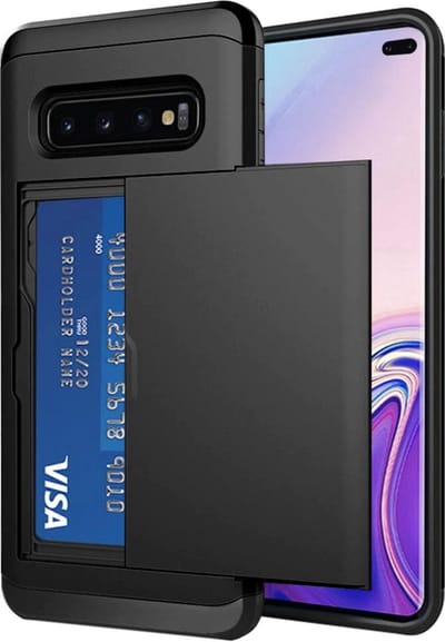 Geschikt voor Samsung Galaxy S10 Backcover - Zwart - Pasjeshouder - Hard PC hoesje