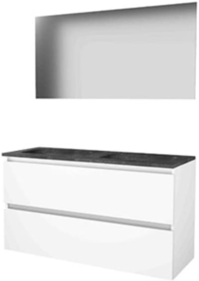 Basic-Line Ultimate 46 Badkamermeubelset - 120 x 46 cm - Greeploos - 2 Lades - Hardstenen Wastafel - Zonder Kraangat - Spiegel met Indirecte LED Verlichting - Ice White