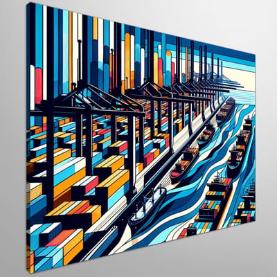 Line art haven schilderij | Harbor Lines: A Stunning Fusion of Art and Sea Inspiration | Kunst - 40x40 centimeter op Canvas | Foto op Canvas