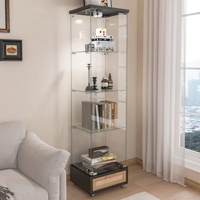 DESMIU Vitrinekast - Met 13 Kleurige Ledverlichting En Afsluitbare Opbergruimte - Voor Woonkamer En Slaapkamer - MDF En Glas - 167x42,5x36,5 Cm - Zwart