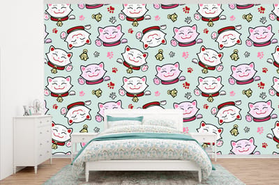 Behang - Fotobehang Kat - Huisdieren - Patroon - Breedte 345 cm x hoogte 220 cm