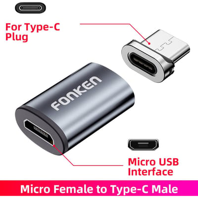 FONKEN Type C Micro USB-kabel Convert Plug Magnetische kabeladapter Magnetische oplader Kabelconnector Oplaadconverter voor mobiele telefoons Type-C Plug+Micro Adapter