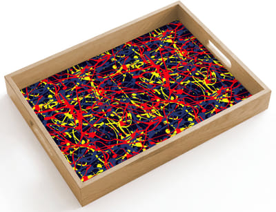 Dienblad hout 40x30 cm - Schootdienblad - Waterverf - Rood - Geel - Borrelplank rechthoek - Plateau dienbladen