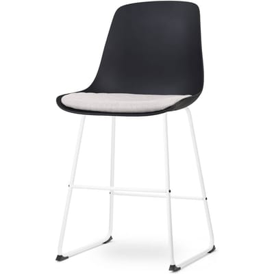 Nolon Nino-Liv Barkruk Zwart met Beige Zitkussen - Wit Onderstel - 65 cm - Kookeiland - Barkruk met Rugleuning