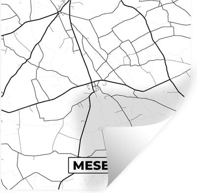 Muurstickers - Sticker Folie - Plattegrond – Mesen – Zwart Wit – Stadskaart - Kaart - België - 100x100 cm - Plakfolie - Muurstickers Kinderkamer - Zelfklevend Behang XXL - Zelfklevend behangpapier - Stickerfolie