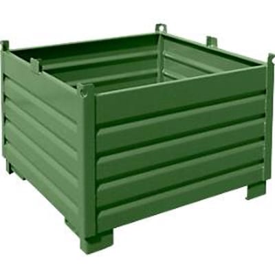 Bauer SBS 1000 opvangbaksysteem, L 1200 x B 1200 x H 850 mm, tot 3 hoog stapelbaar, gelakt, met transportwagen, reseda groen RAL 6011