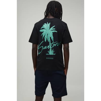 Regular Fit T-shirt & Short Set Met Palmboomprint | Black | Size Medium