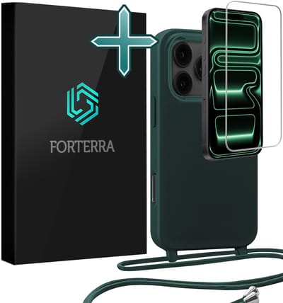 Hoesje Geschikt voor iPhone 17 Pro Case Siliconen Hoes Met Koord Met Screenprotector - Hoes Geschikt voor iPhone 17 Pro Met Telefoonkoord Hoesje Backcover - Donkergroen