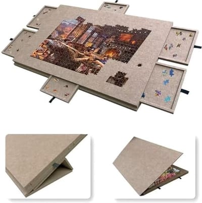 Puzzeltafel Opvouwbaar - Kantelbord Vilt - Puzzels Maken - Met 6 Laden - Tot 1000 Stukjes - Donkergrijs