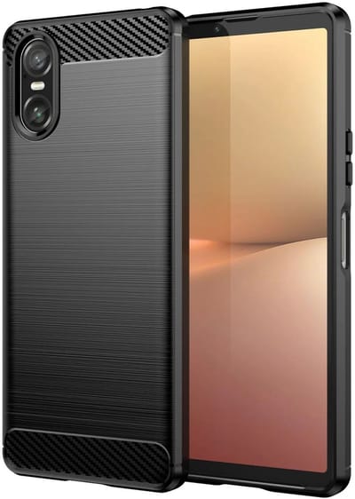 Geborsteld TPU Hoesje Geschikt voor Sony Xperia 10 VI | Beschermhoes | Back Cover | Flexibel TPU | Stijlvol Carbon | Dun | Zwart