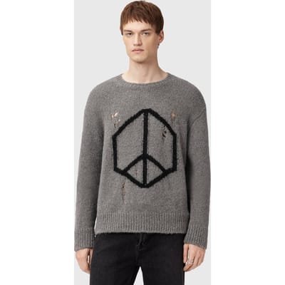AllSaints Message Crew Gunmetal Grey Taglia: XS | Maglioni a maglia Outlet | Uomo | Grigio
