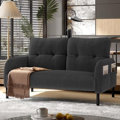 Corduroy tweezitsbank met hoge rugleuning en geïntegreerde zijvakken - voor woonkamer, thuiskantoor en slaapkamer - 2 personen - diverse kleuren - metalen poten - ergonomisch ontwerp