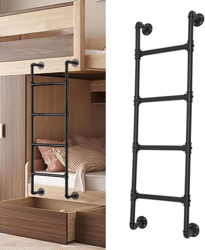 Metalen Trapladder - Wandladder Bedladder - Veilige Toegang Creëren - 350LB Capaciteit - 55 Inch Hoog - Zwart