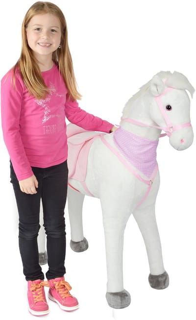 Pink Papaya Pluchen XXL 100 cm Paard - Luna - Bijna Levensgroot Speelgoed Paard om op te Rijden - Staand Paard XXL - Speelgoed Paard tot 100 kg Belastbaar - Paard voor Kinderen met Kleine Borstel