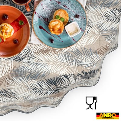 ANRO Tafelkleed Bladeren Grijs Ovaal 160x140cm Met sierband Afwasbaar Waterafstotend Binnen & Buiten