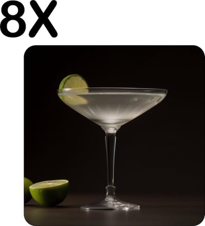 Luxe Ronde Placemat - Citrus Cocktail in het Donker - Set van 8 Placemats - 50x50 cm - 2 mm dik Vinyl - Anti Slip - Afneembaar