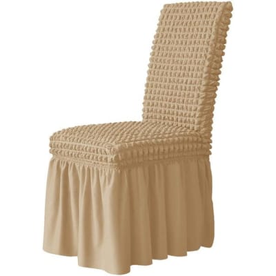 Housse de Chaise Seersucker à Doss Haut avec Jupe Extensible Housse de Chaise Haut de Gamme pour Salle à Manger Mariage Hôtel Banquet Lavable en Machine Housse de Siège 1 Piece kaki