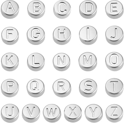 Dailygoods- Letterkralen 26 Stuks - Platte/Ronde Kralen - Roestvrij Staal - Zilverkleurig - Afstandhouders voor Sieraden - 7 mm Diameter - Sieradenkralen