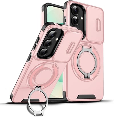 Hoesje Geschikt voor Samsung Galaxy A37 hoesje Rose Goud - Shock Hybrid Armor Hoes met Kickstand Ring en Camera Bescherming - Geschikt voor MagSafe