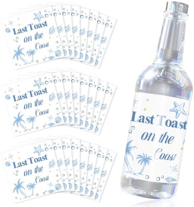 Dailygoods- Wijnfleslabels 24 Stuks - Zelfklevende Stickers - Persoonlijke Decoraties - 5 x 5 cm - Laatste Toost op de Kust - Geschikt voor Liqueur Flessen - Dranklabels