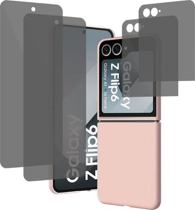 Geschikt voor Samsung Galaxy Z Flip 6 / Flip 7 FE - Hoesje + 2x Privacy Screenprotector – Privé - Beschermglas Folie - Privé GuardCover - Suède Case Rosé