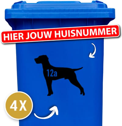 Container sticker - klikostickers - kliko sticker voordeelset - 4 stuks - Vizsla - zwart - vuilnisbak stickers - container sticker hond