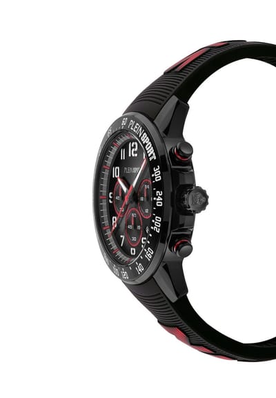 Plein Sport Chronorace Quartz Chronograaf Horloge Zwart Kast Gemaakt Van 100% Gerecycled Roestvrij Staal En Een Armband Van 100% Siliconen 45 PSJGA0126, PSJGA0226, PSJGA0326, PSJGA0526