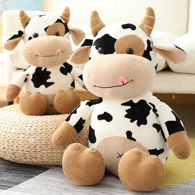 Pluche Koe Speelgoed Schattige Koe Pluche Knuffeldieren Koe Zachte Pop Speelgoed Verjaardagscadeau 30cm black