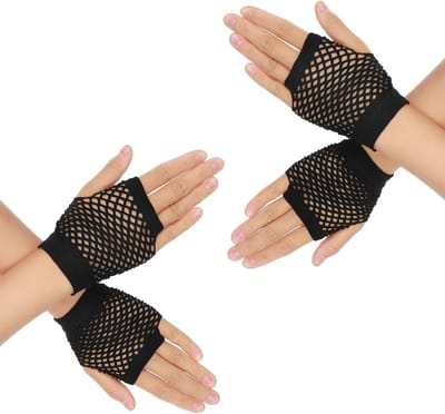 2 Paar Korte Vingerloze Visnet Handschoenen voor Gothic 80s Stijl en Halloween Feestjes