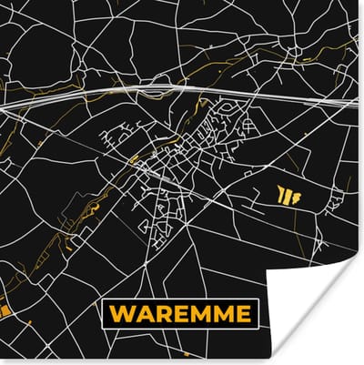 Poster Plattegrond - Waremme - Goud - Kaart - Stadskaart - 100x100 cm XXL