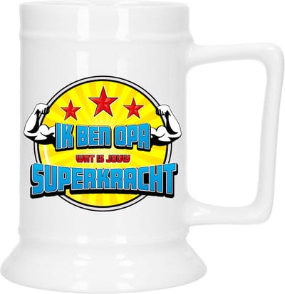 Bellatio Decoration Cadeau Bierpul voor opa - geel - de super opa - keramiek - 530 ml