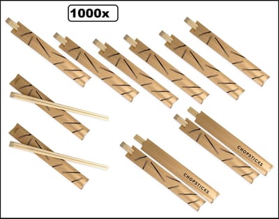 1000x Bamboe chopsticks eetstokjes 21cm in hoesje - FSC 100% BIO - Wok Bami Noodles Oosters