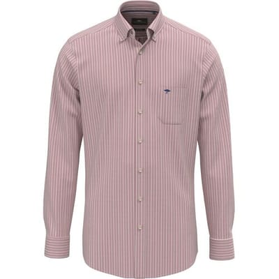 Fynch-Hatton Overhemd Washed Oxford Fine Stripe Cranberry Red / male