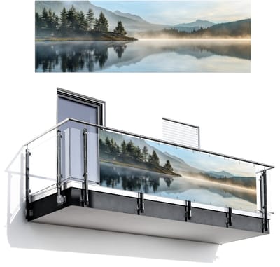 Balkonscherm 300x100 cm - Balkonposter Meer - Mist - Bergen - Landschap - Balkon scherm decoratie - Balkonschermen - Balkondoek zonnescherm