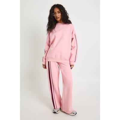 boohoo Dames Dubbelzijdig gestreepte oversized sweatshirt | Baby Roze | Maat: Large