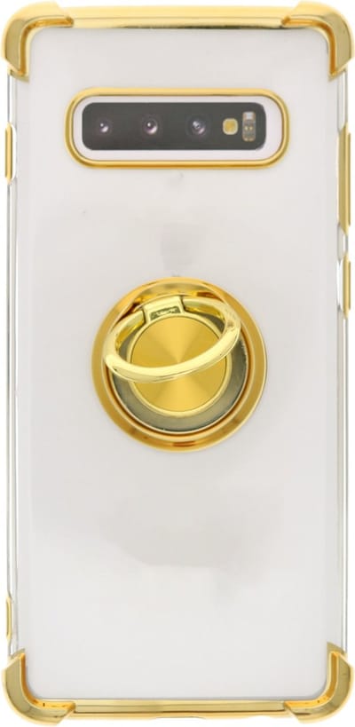 Hoesje Geschikt Voor Samsung Galaxy S10 hoesje silicone met ringhouder Back Cover Case - Transparant/Goud