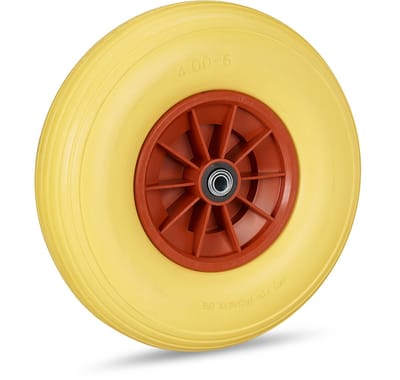 kruiwagenwiel 4.00-6 - set van 2 - massief rubber - 33 cm - anti-lek - tot 100 kg - geel-rood
