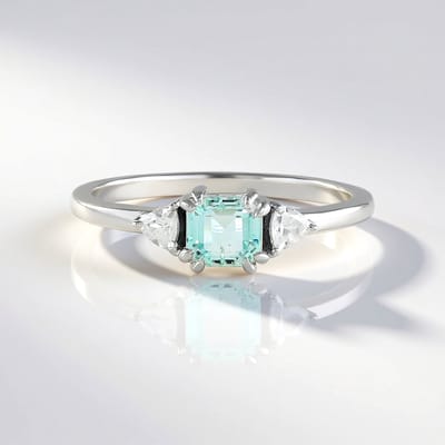 Cavill - 925 Sterling Zilver Ring - Paraiba Nigeria Smaragd 0,56 ct - Triljant Zirkon 0,23 ct - Elegante Achthoekige Ring