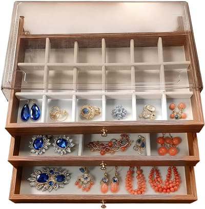 Houten Juwelenkistje - Sieradenopberger Display - Sieraden Organiseren - Meerlaagse Indeling - 22 x 13 x 10.8 cm - Walnoot