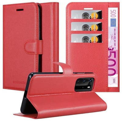 Cadorabo Hoesje geschikt voor Huawei P40 in KARMIJN ROOD - Beschermhoes met magnetische sluiting, standfunctie en kaartvakje Book Case Cover Etui