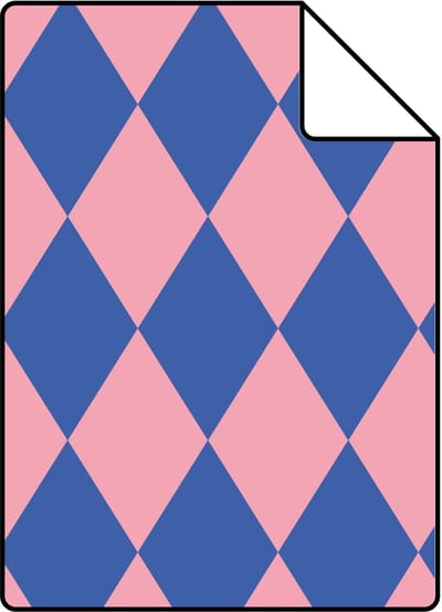 Proefstaal ESTAhome behang ruiten blauw en roze - 26.5 x 21 cm - 131601-S