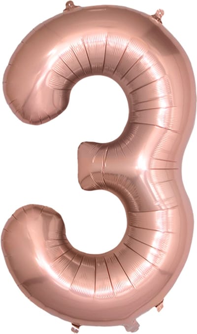 BTH – Folie Ballon Cijfer 3 – Rosé Goud – Feestversiering – Helium of Lucht – Verjaardag Decoratie – Met Rietje – 86cm