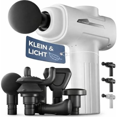 Heldenwerk Massagepistool – 6 opzetstukken, 3200 omw/min, USB-C, spiermassageapparaat – wit