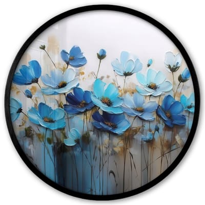 Poster in lijst Rond - Fotolijst 40x40 cm - Posters - Bloemen - Schilderij - Blauw - Ronde posterlijst zwart - Decoratie - Wanddecoratie woonkamer - Muurdecoratie slaapkamer