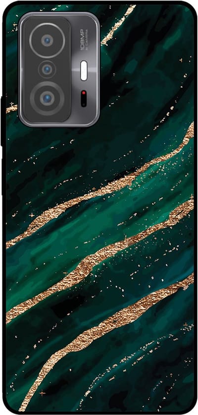 Smartphonica Telefoonhoesje Geschikt voor Xiaomi 11T / 11T Pro met marmer opdruk - TPU backcover case marble design - Groen Goud geschikt voor Xiaomi 11T;Xiaomi 11T Pro