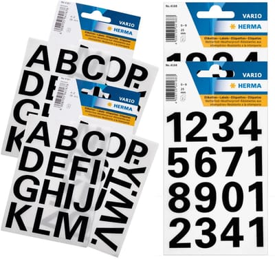 Herma stickervellen letters en cijfers - 8x vellen - zwart - 25 mm - watervast